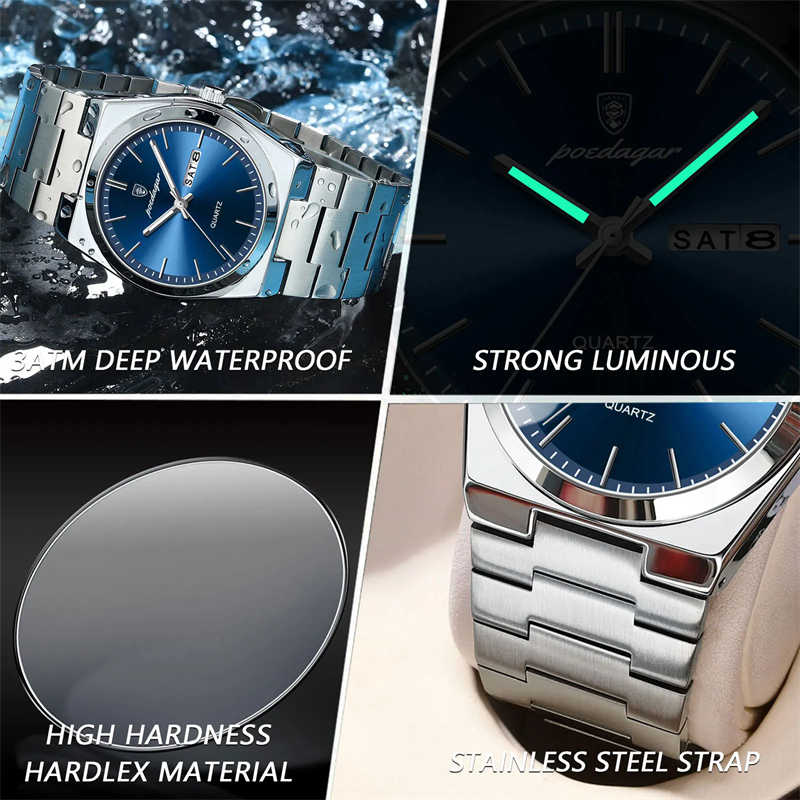 POEDAGAR 930 Hot Sell China Man Quartz Watch Excel Stainless Steel Band Waterproof Date Display Popular New Casual Wrist Watch