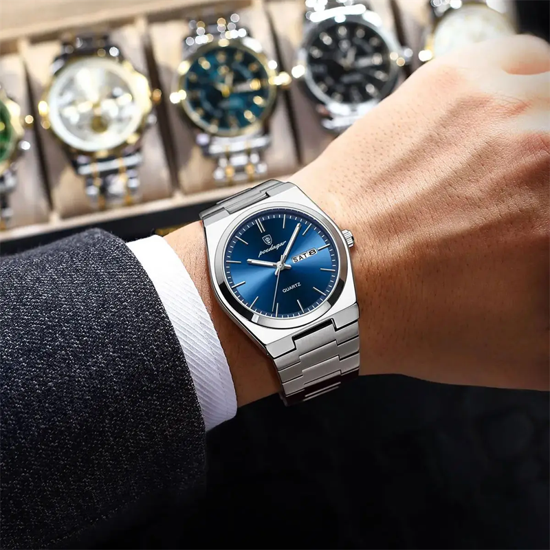 POEDAGAR 930 Hot Sell China Man Quartz Watch Excel Stainless Steel Band Waterproof Date Display Popular New Casual Wrist Watch