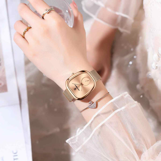 Poedagar Gold Luxury Watch Women Stainless Steel Mesh Montre Femme Waterproof Ladies  Watch