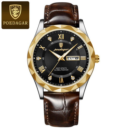 POEDAGAR 858 Wholesale Luxury Sport Men's Watches Luminous Waterproof Quartz Watches Leather Watch for Men