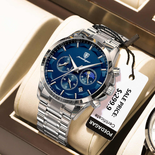 POEDAGAR Luxury Man Wristwatch Waterproof Luminous Chronograph Men Watch Stainless Steel Men's Quartz Watches